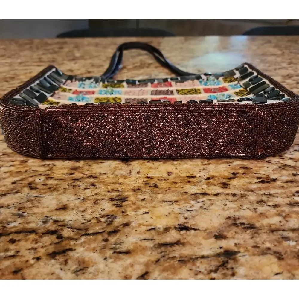 Barse‎ Womens Fully Beaded Square-hand Bag
